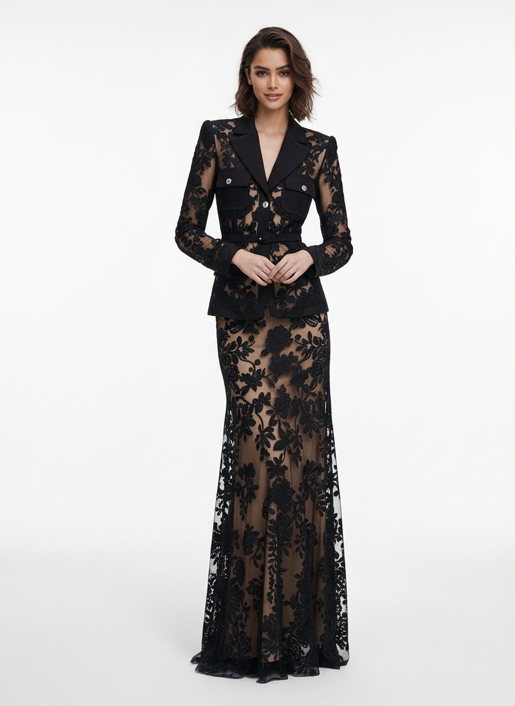 V&LOVE Notch Lapel Lace Mermaid Gown — view 9