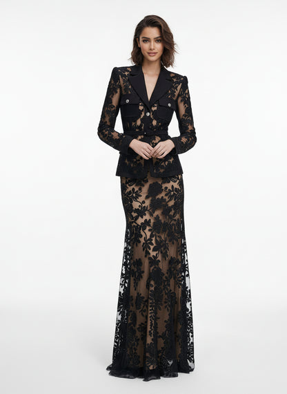 V&LOVE Notch Lapel Lace Mermaid Gown — view 9