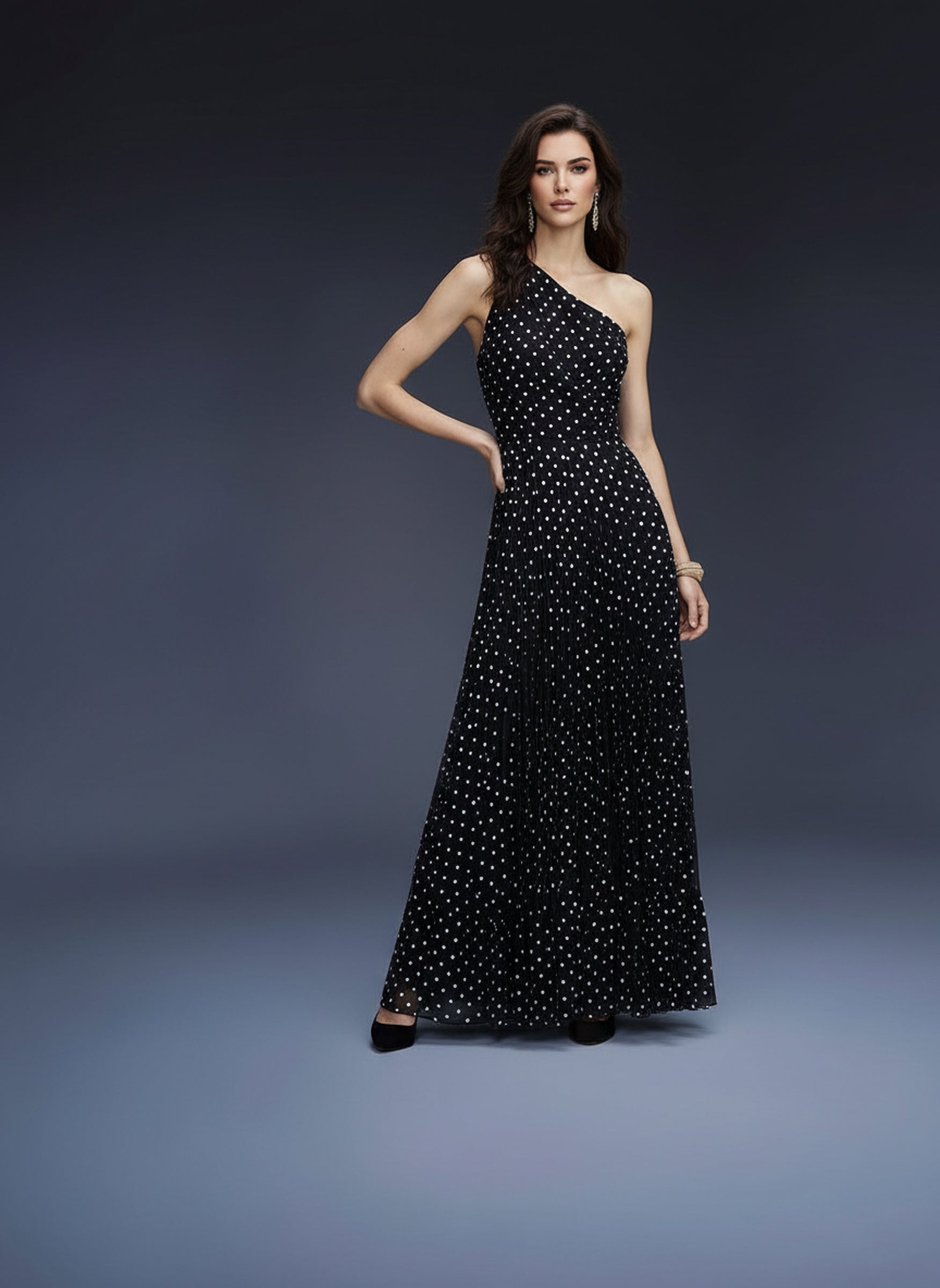 V&LOVE One-Shoulder Polka Dot Dress — view 4