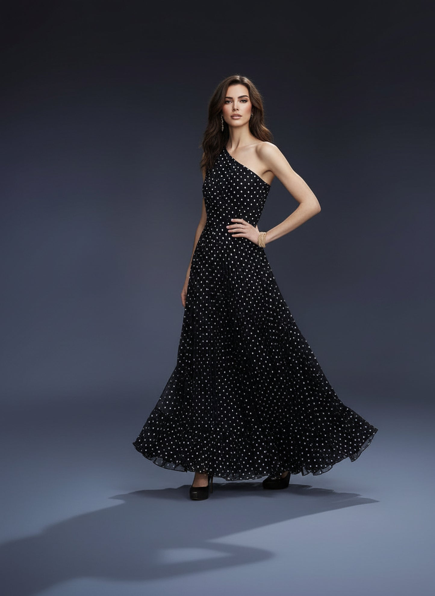 V&LOVE One-Shoulder Polka Dot Dress — view 6