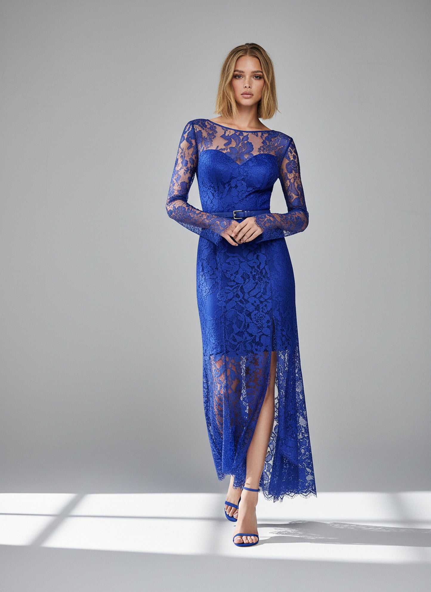 V&LOVE Royal Blue High-Slit Long-Sleeve Gown — view 2