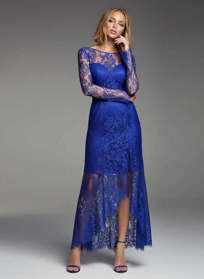 V&LOVE Royal Blue High-Slit Long-Sleeve Gown — view 8