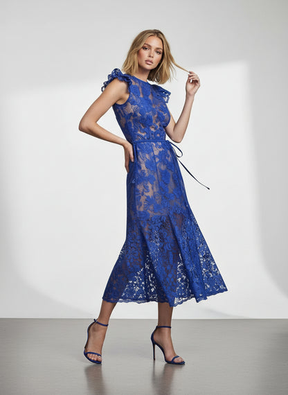 V&LOVE Royal Blue Ruffle Sleeveless Dress — view 3