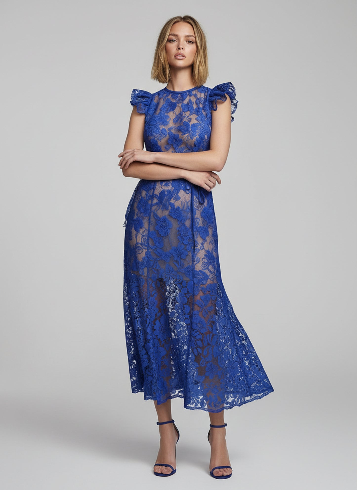 V&LOVE Royal Blue Ruffle Sleeveless Dress — view 4