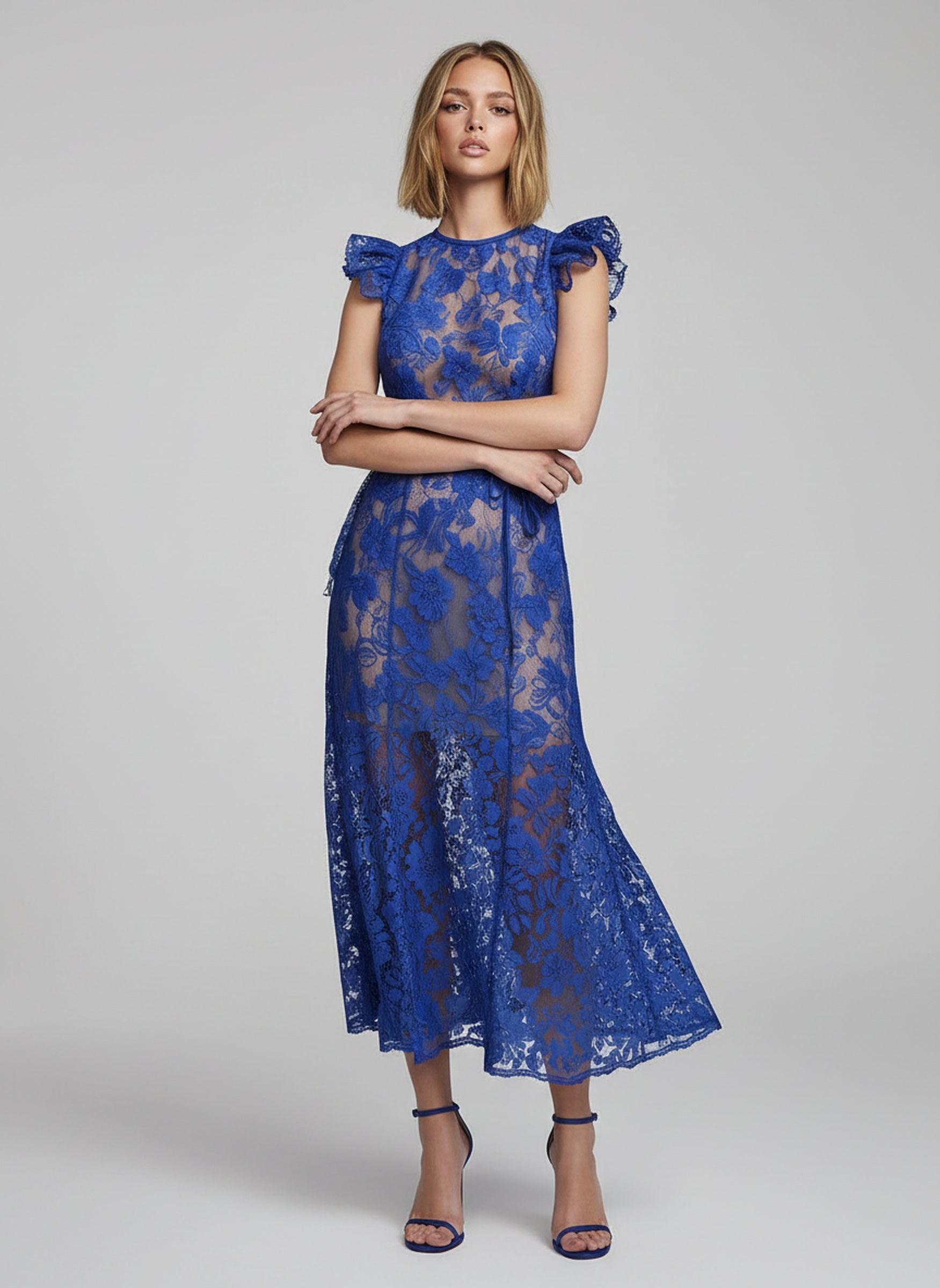 V&LOVE Royal Blue Ruffle Sleeveless Dress — view 4