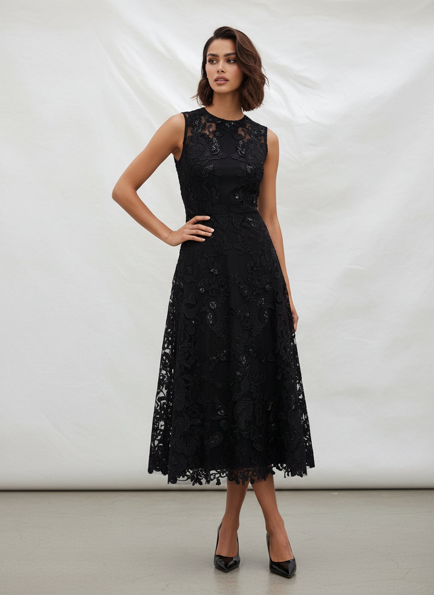V&LOVE Sleeveless Crew-Neck Lace Dress — view 6