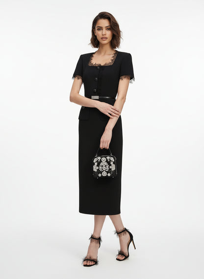 V&LOVE Square-Neck Silk Wool Lace-Trim Dress — view 3