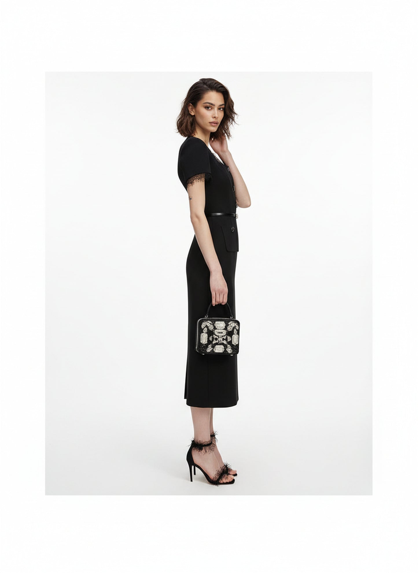 V&LOVE Square-Neck Silk Wool Lace-Trim Dress — view 5