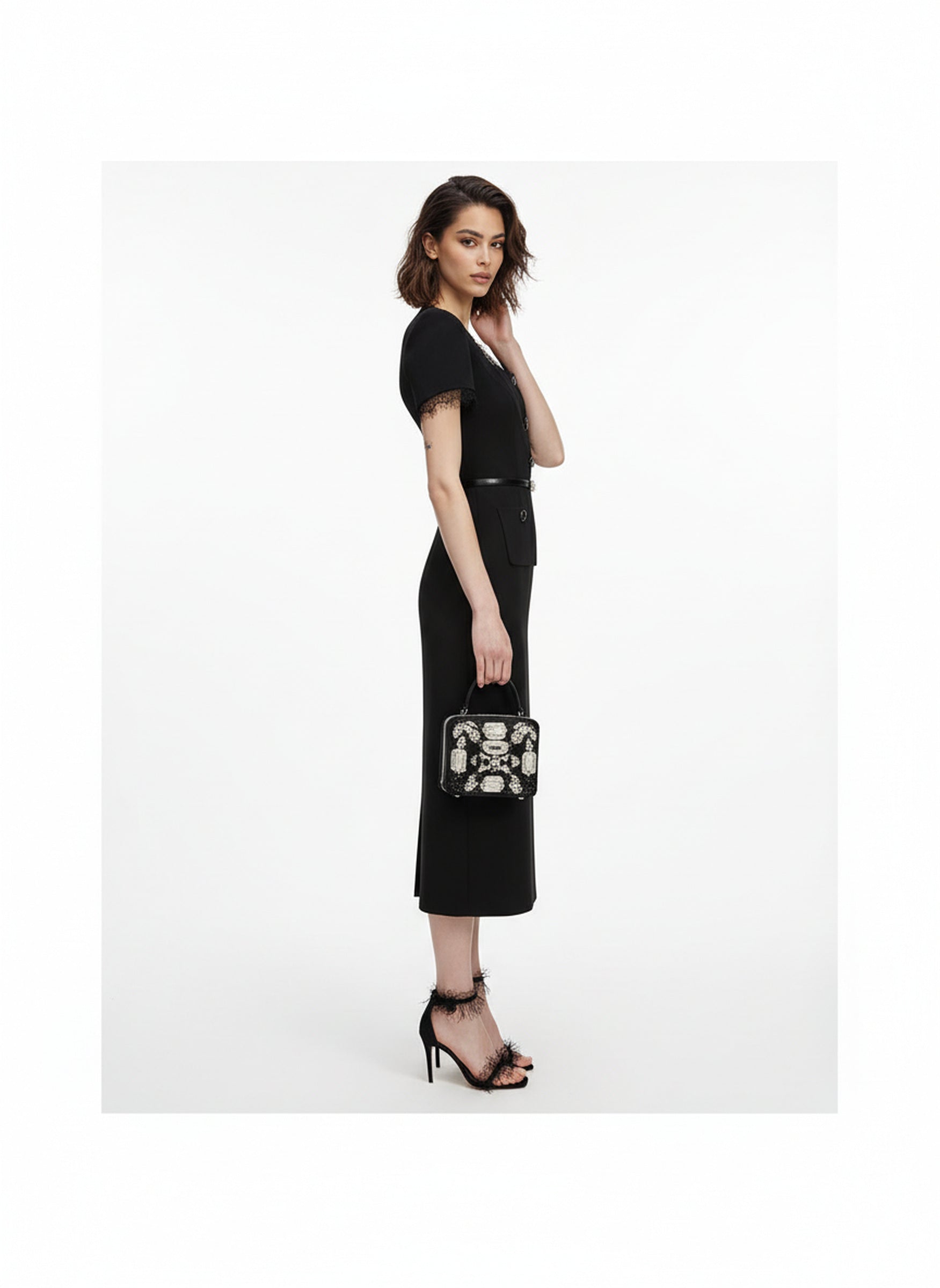 V&LOVE Square-Neck Silk Wool Lace-Trim Dress — view 5