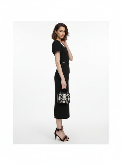 V&LOVE Square-Neck Silk Wool Lace-Trim Dress — view 5
