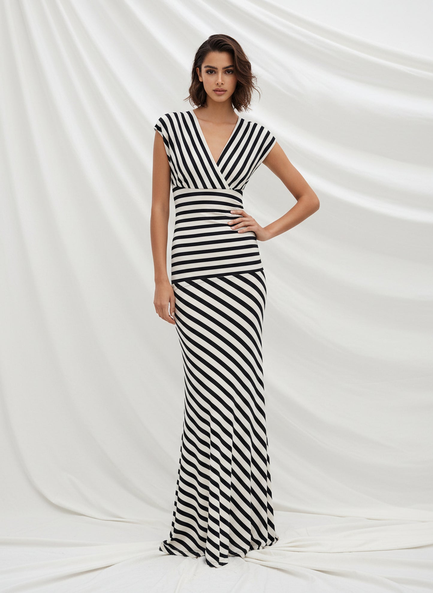 V&LOVE Striped Deep V-Neck Dress — view 1