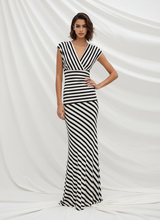 V&LOVE Striped Deep V-Neck Dress — view 1