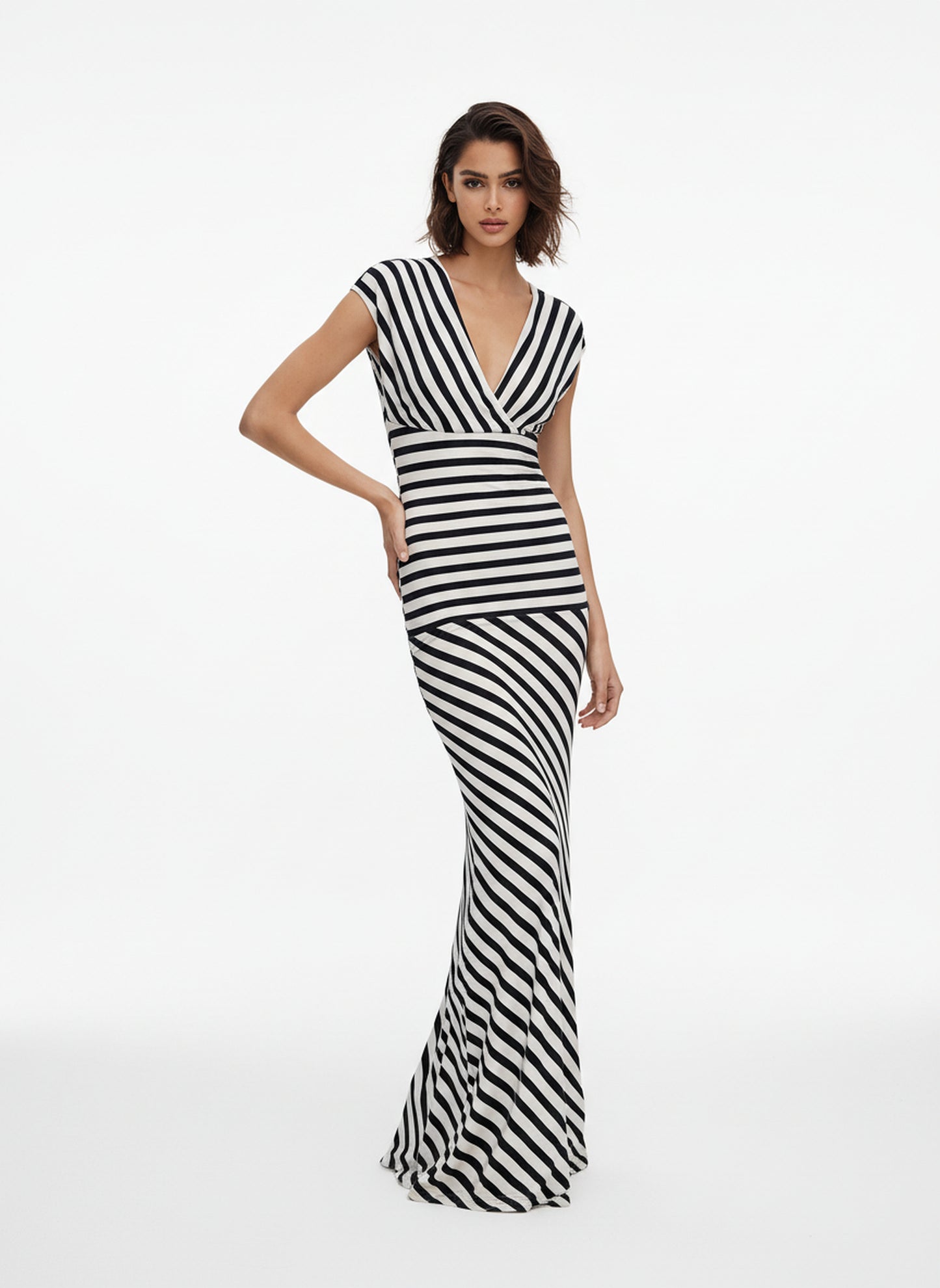 V&LOVE Striped Deep V-Neck Dress — view 2