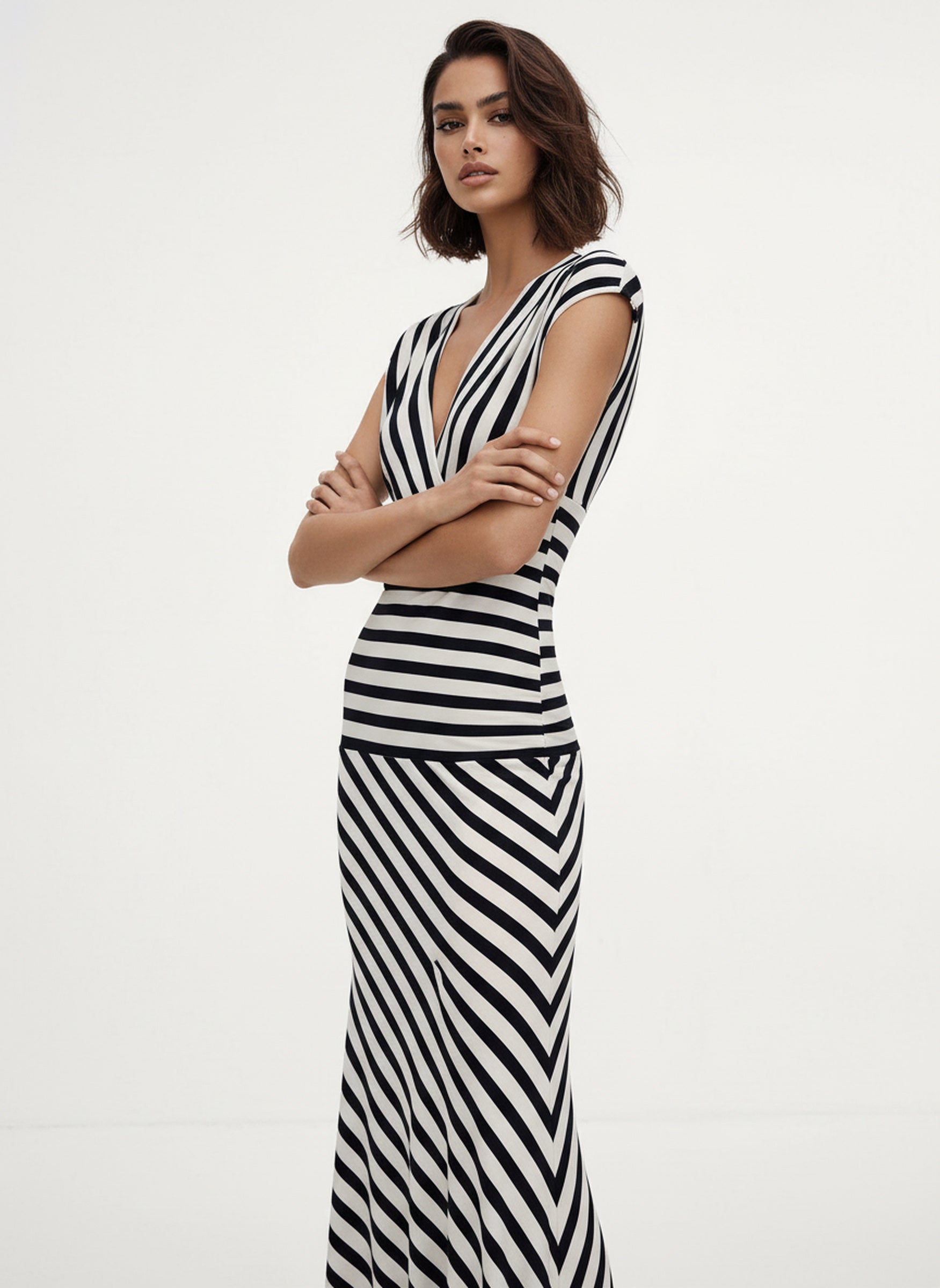 V&LOVE Striped Deep V-Neck Dress — view 3