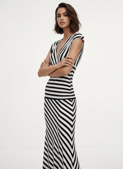 V&LOVE Striped Deep V-Neck Dress — view 3