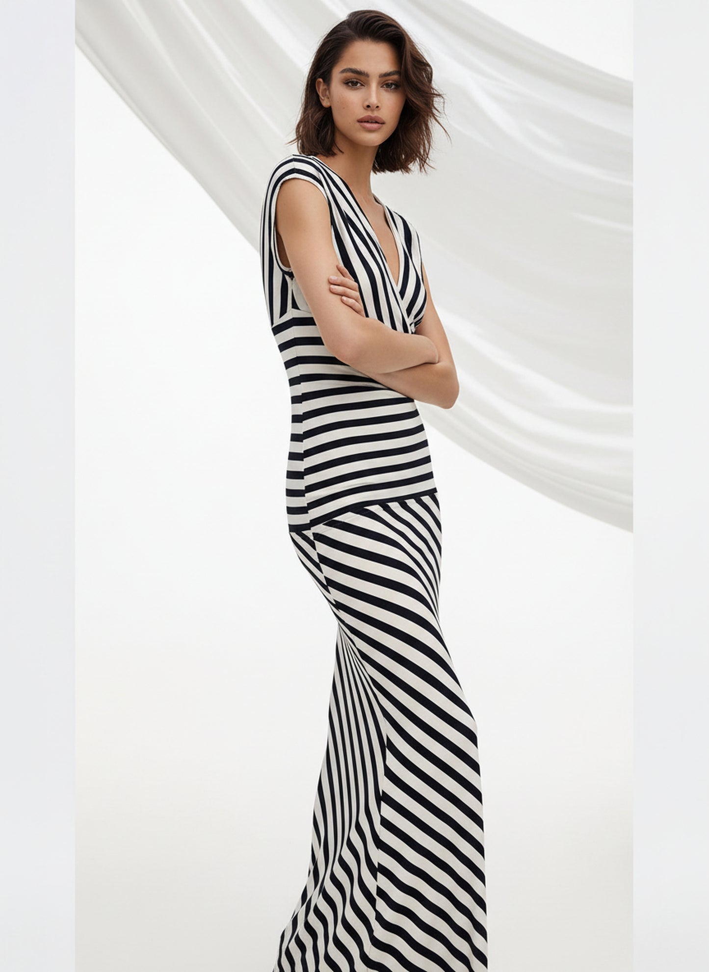 V&LOVE Striped Deep V-Neck Dress — view 4