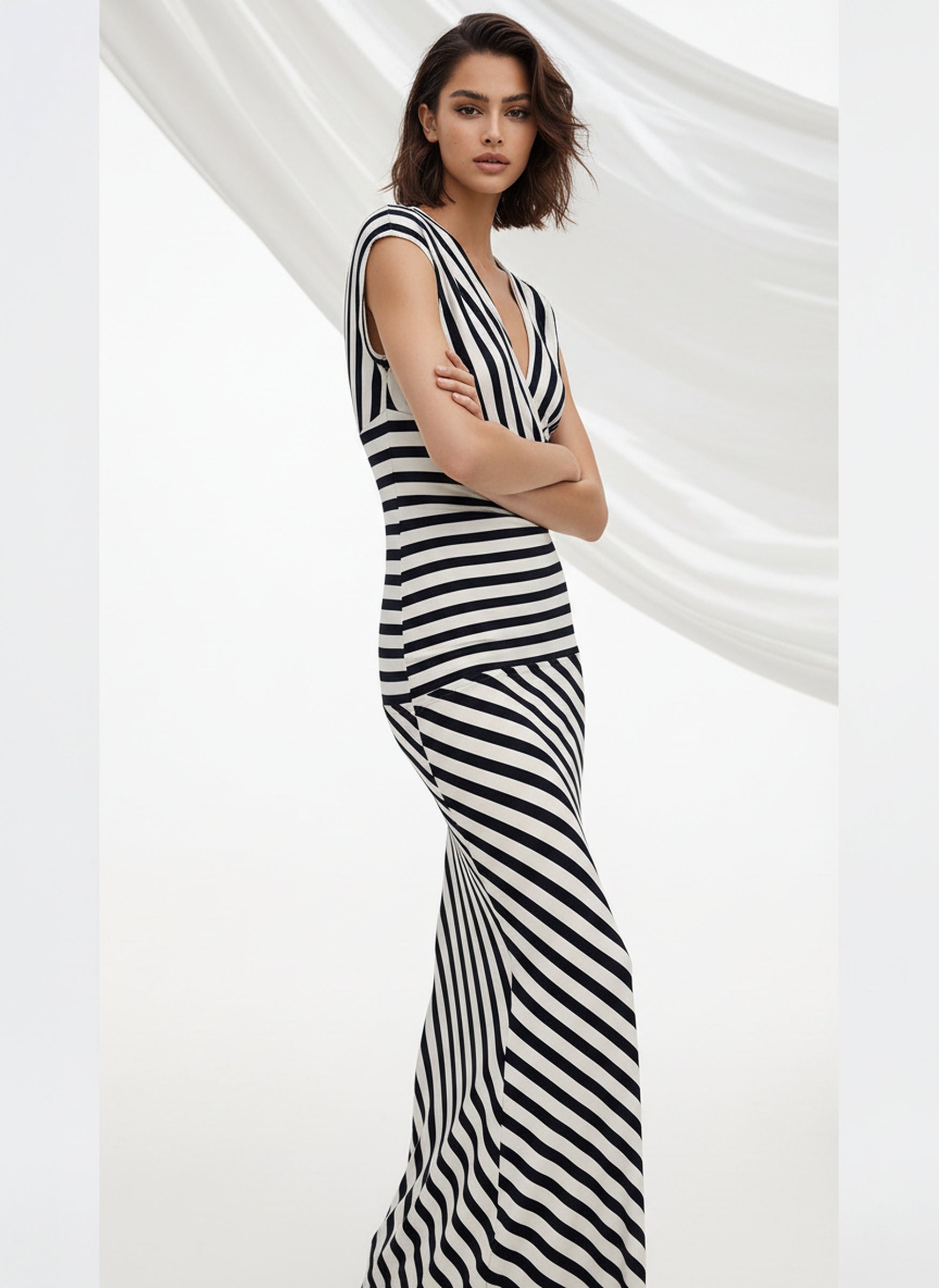 V&LOVE Striped Deep V-Neck Dress — view 4