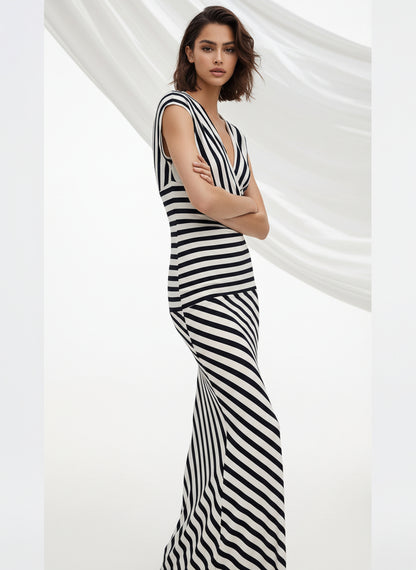 V&LOVE Striped Deep V-Neck Dress — view 4
