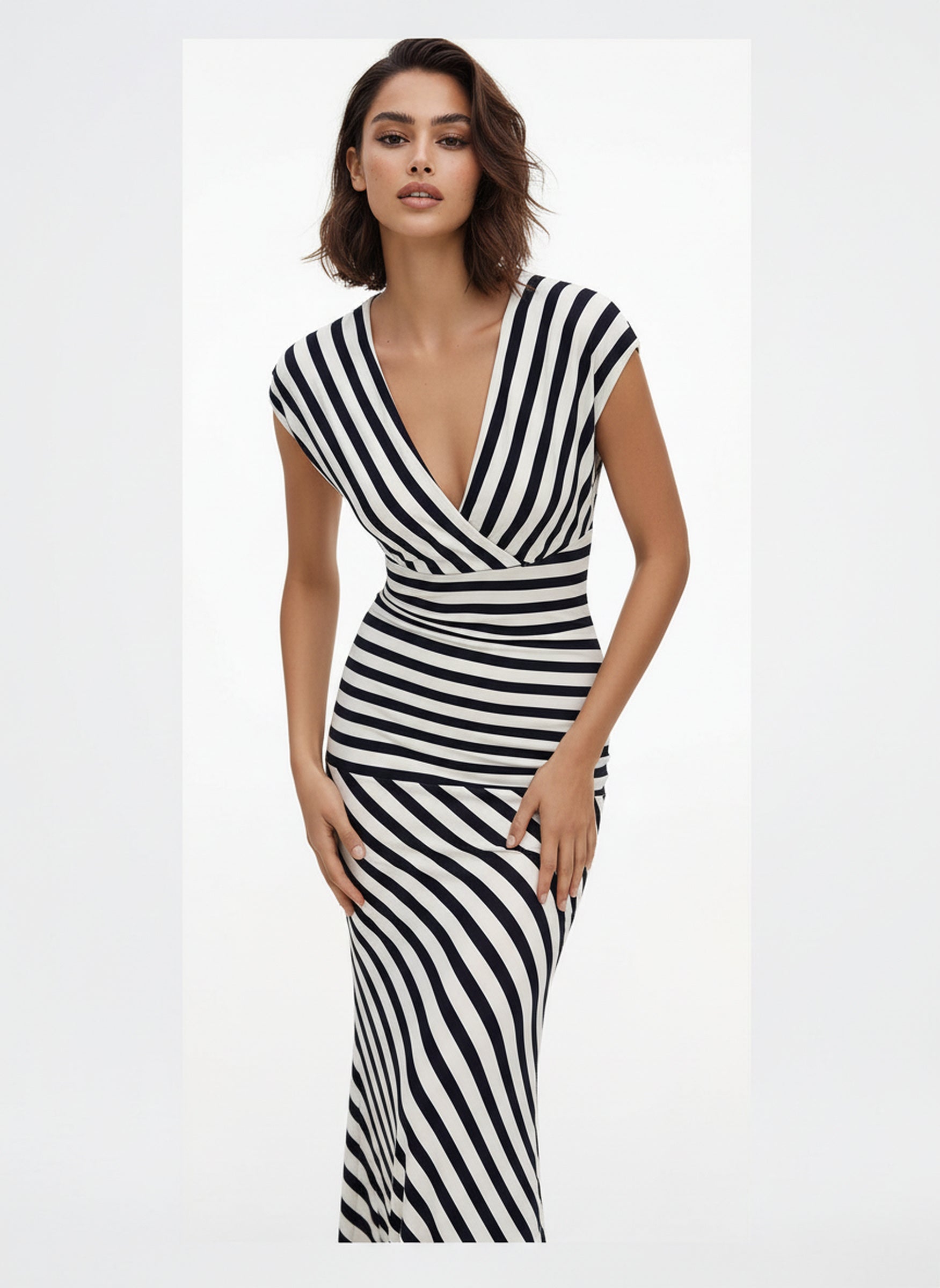 V&LOVE Striped Deep V-Neck Dress — view 5