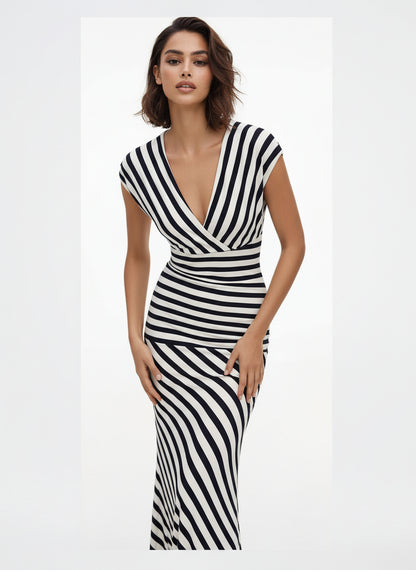 V&LOVE Striped Deep V-Neck Dress — view 5