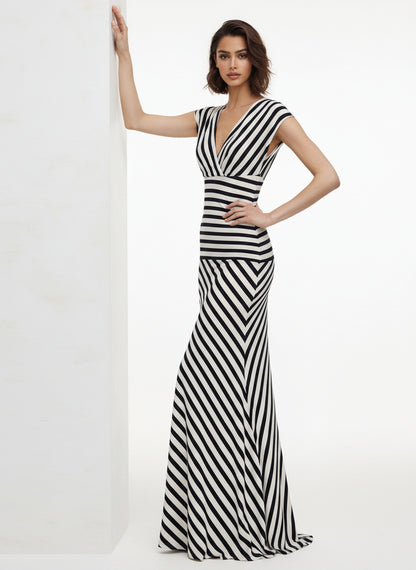 V&LOVE Striped Deep V-Neck Dress — view 7